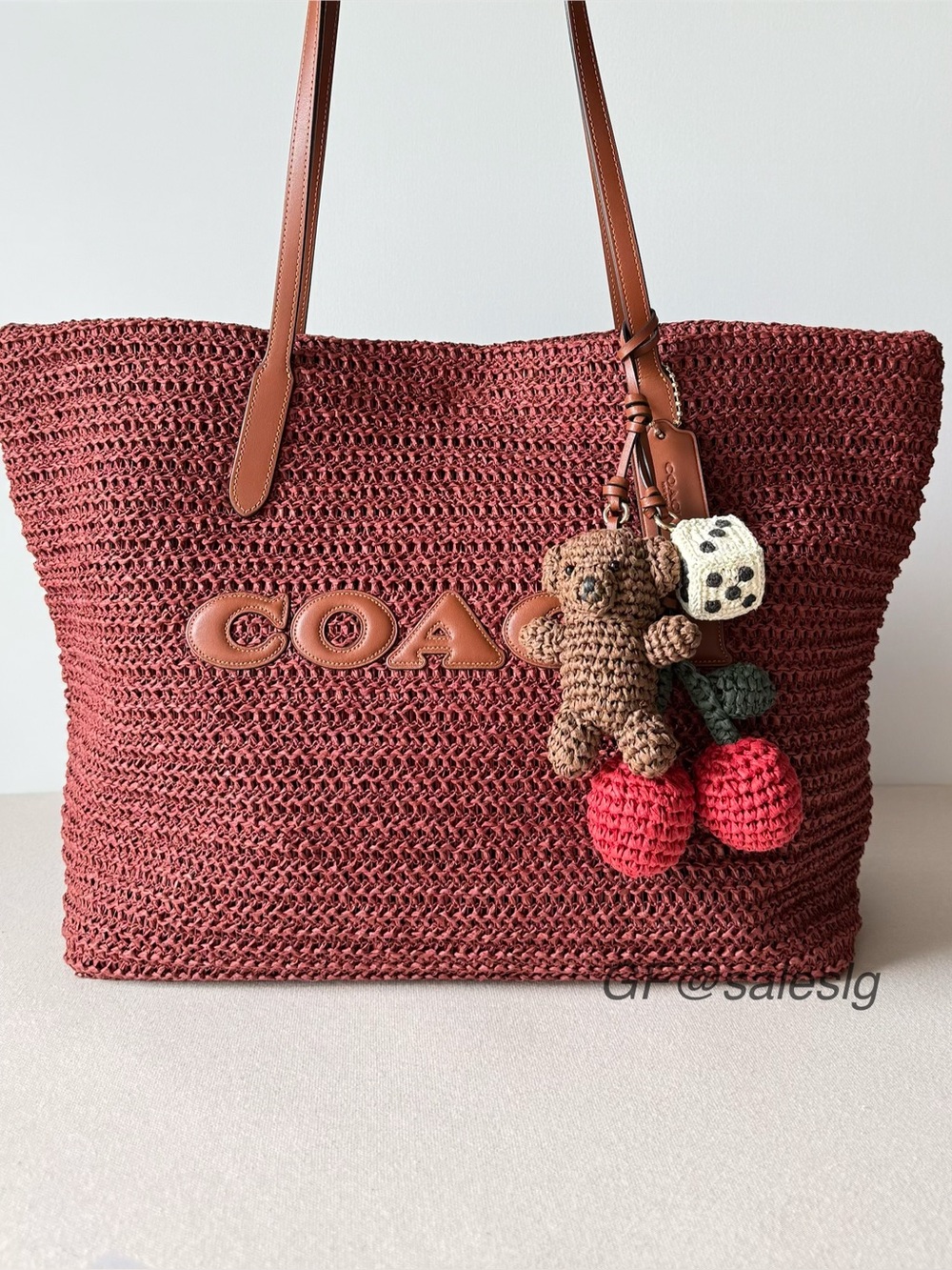 NWT Coach Extra Large Straw City Tote Gold/Burgundy Russet CES20